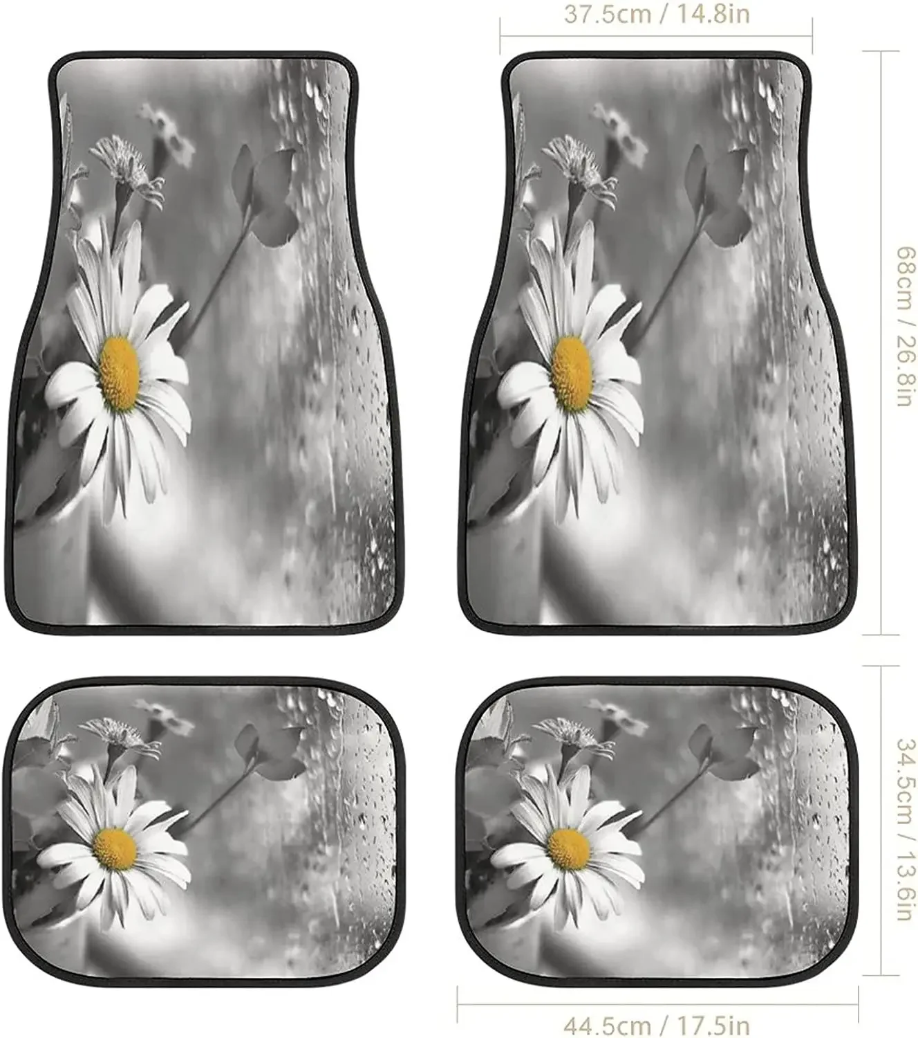 Landscape Nature Flowers Art Car Mats Front&Rear 4-Piece Full Set Carpet Car SUV Truck Floor Mats with Non Slip Back