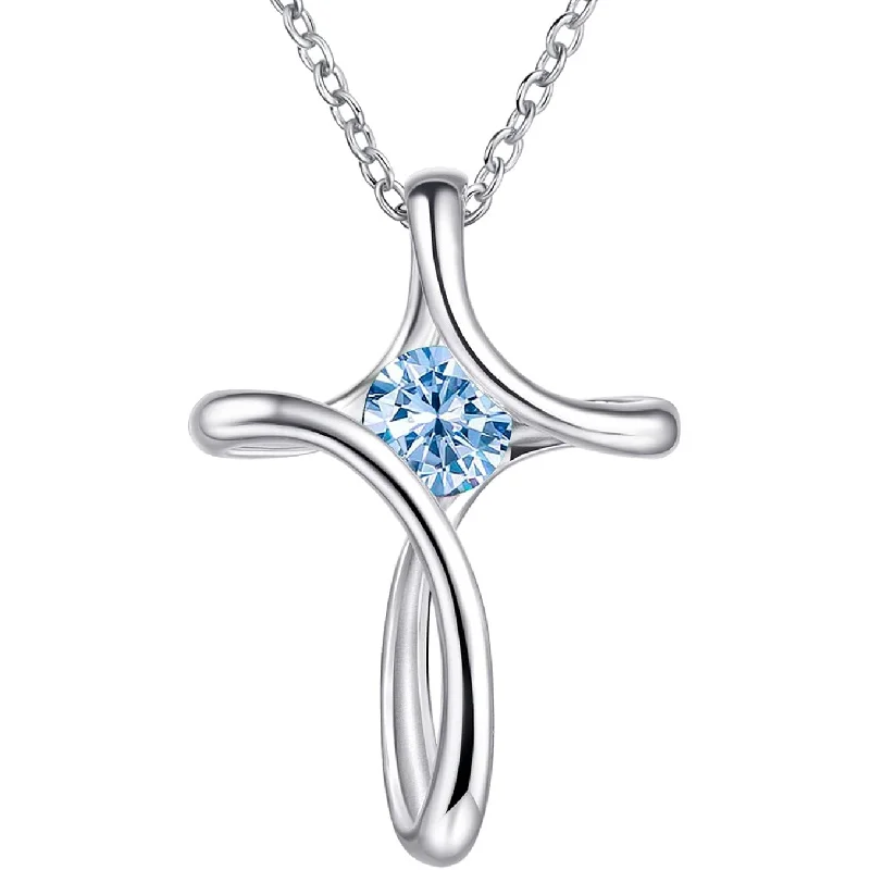 

925 Sterling Silver Sideways Cross Necklace with Birthstone & Cubic Zirconia Hypoallergenic Dainty Jewelry Birthday Gift for Her