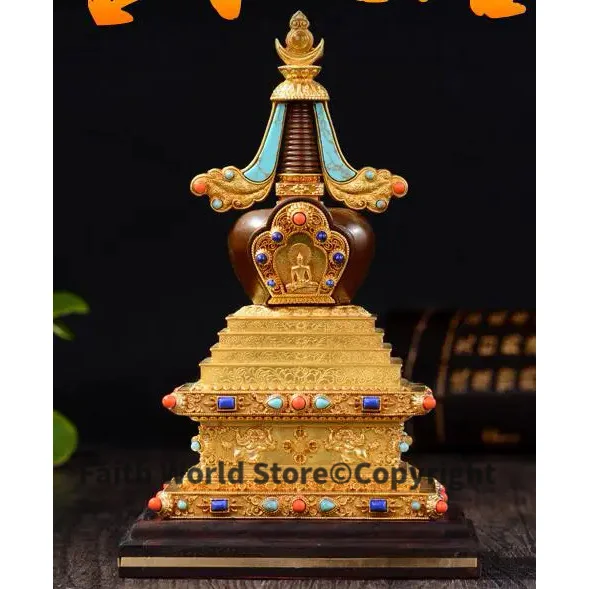 Wholesale Buddhist articles HOME efficacious Tantric talisman Tibetan Buddhism Gilt dagoba stupa tower Bodhi pagoda statue