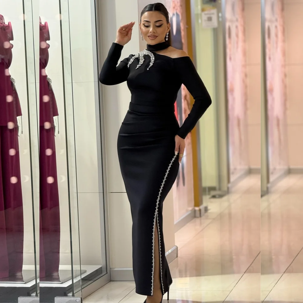 Customized Elegant Exquisite Jersey Sequined Straight Off-the-shoulder Midi Dresses Bespoke Occasion Retro