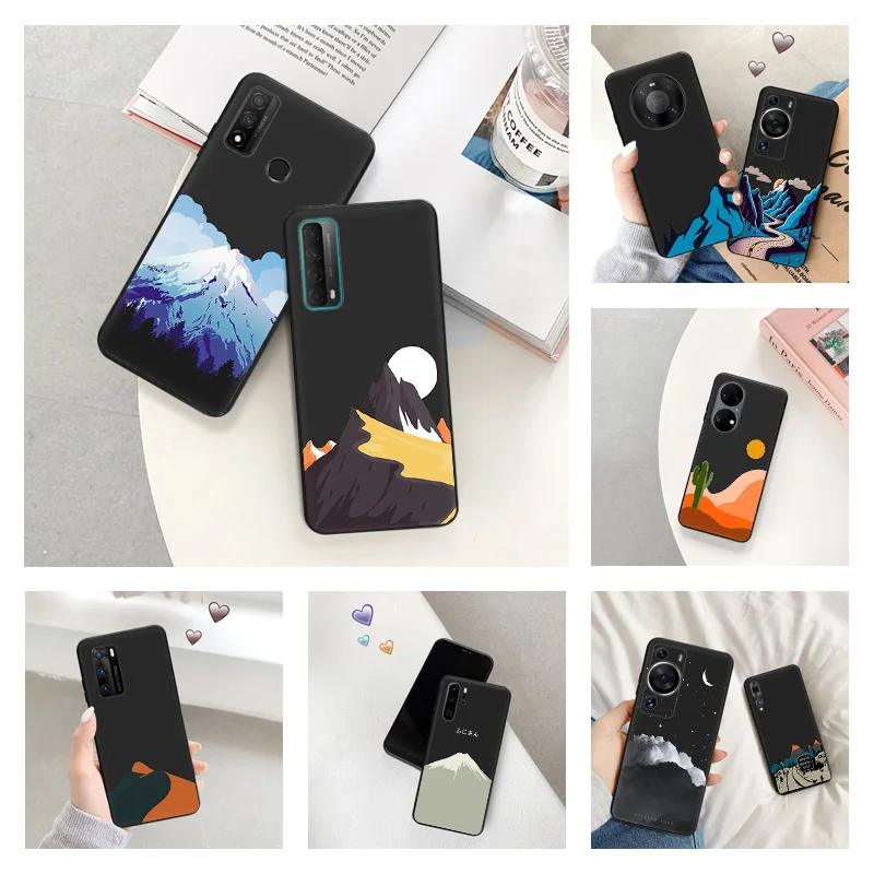 Phone Case for Huawei P30 Smart P20 P40 Lite Honor X7b X8b X9b Snow Mountain Volcano dune Moto G30 G31 Soft Black Silicone Cover