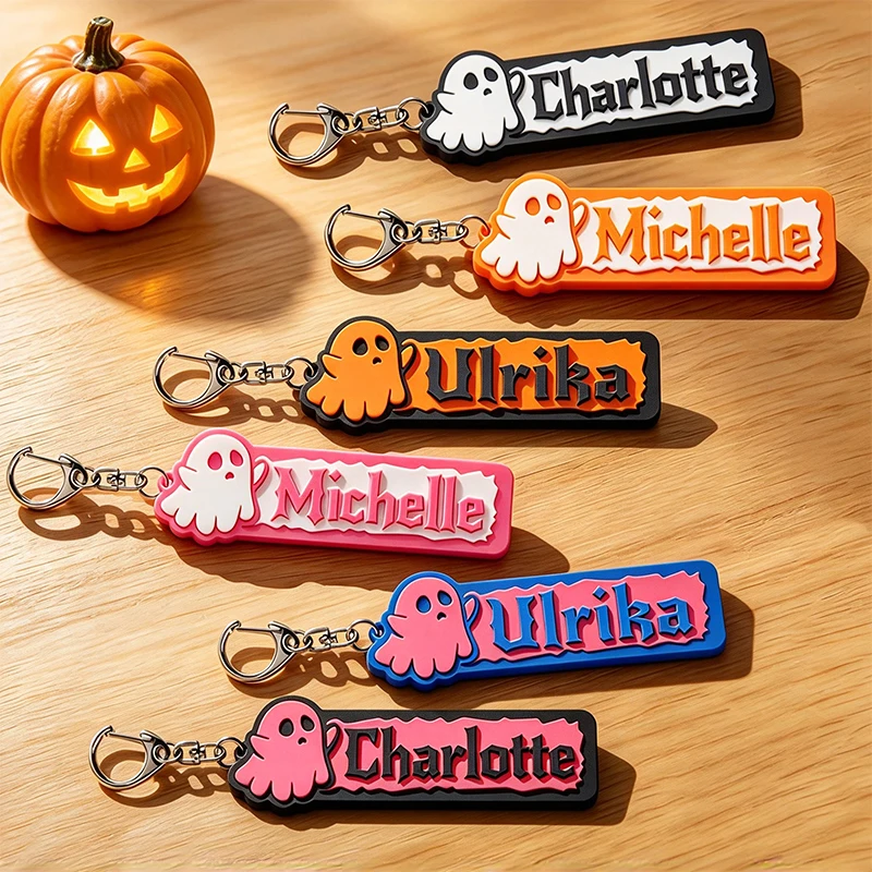 Custom Cute Ghost Name Acrylic Keychain Personalized 3D Text Letters Keyring Halloween Spirit Charm Name Tag Bag Pendant Gift