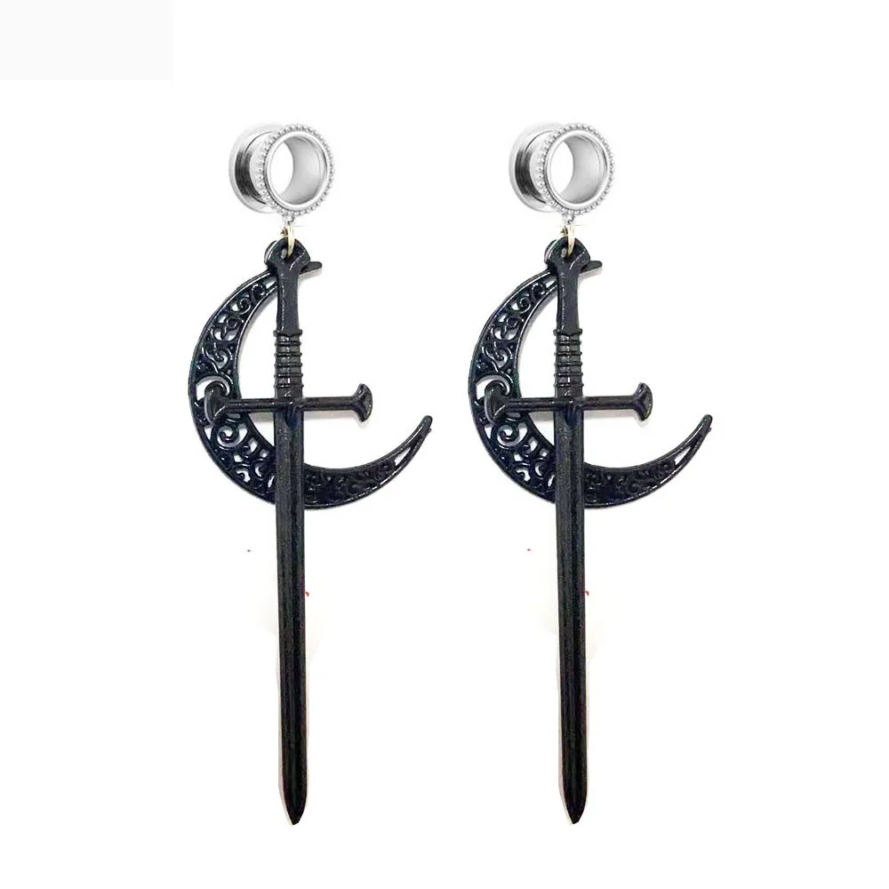 1 Pair Stianless Steel Moon Bat Ear Tunnel Plugs and Gauges Flesh Dangle Piercing Expander Plug Earrings 6-30mm