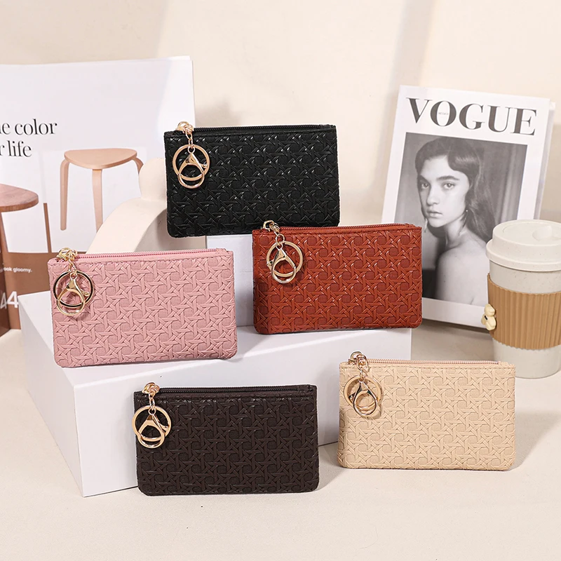 10pcs Purses Women PU Weaving Embossing Protable Waterproof Short Wallet With Keychain