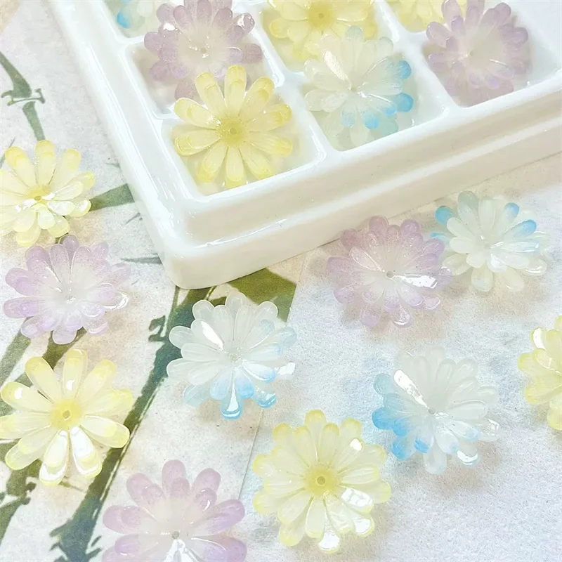 

2025 New style 50pcs/lot 24mm color print cartoon daisy shape acrylic handmade flowers beads diy jewelry garment hair accessory