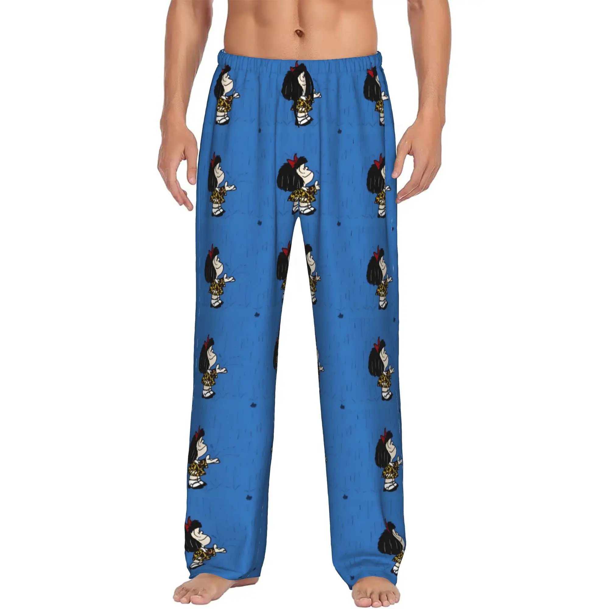 

Custom Printed Anime Mafalda Pajama Pants for Men Sleep Sleepwear Bottoms with Pockets