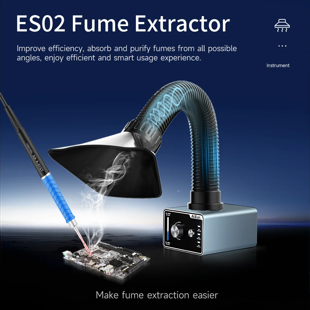 JCID AiXun Solder Fume Extractor ES02 เครื่องมือสูบบุหรี่ผ่าน T400 สมาร์ทสถานีบัดกรีโฮสต์ AI Smart Voice Control