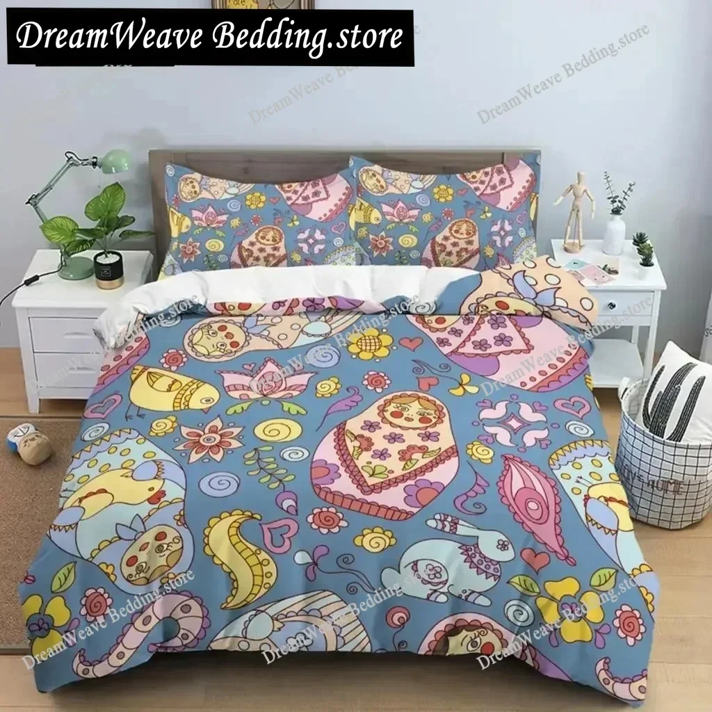 Cute Russian Dolls Duvet Cover Set Microfiber Comforter Cover Exotic Style Bedding Set for Kids Teen Double Queen King Size963