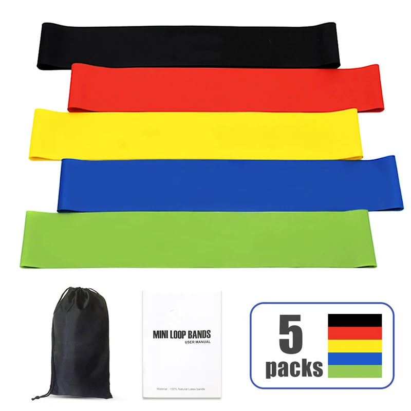 5 - Piece Fitness Pull-Up Resistance Loop Band Set Gym Accessory Print Elastic Loop Bands for Strength Training