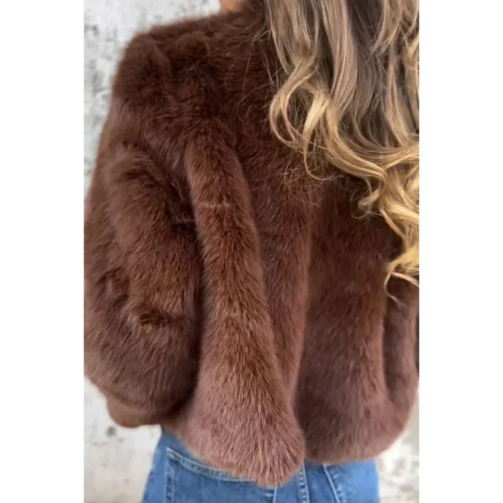 Black Winter Coat High Street Fluffy Jacket Trendy Coat Regular Length Coat Solid Color Design Brand New Condition