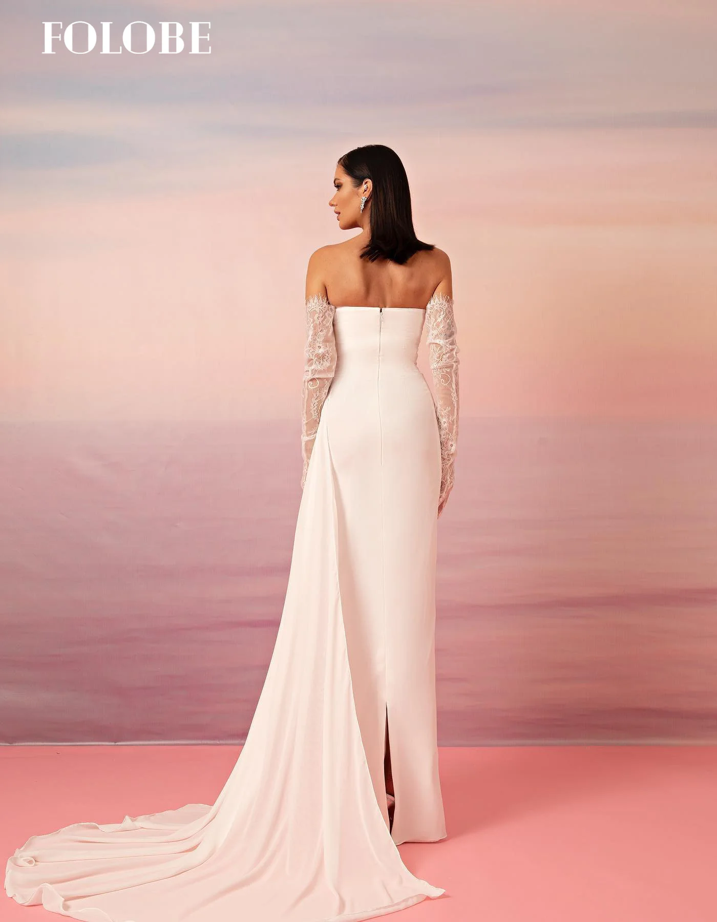 FOLOBE blanc élégant bretelles sirène dubaï robe de soirée avec surjupe gants robes de mariée robe de bal personnalisé