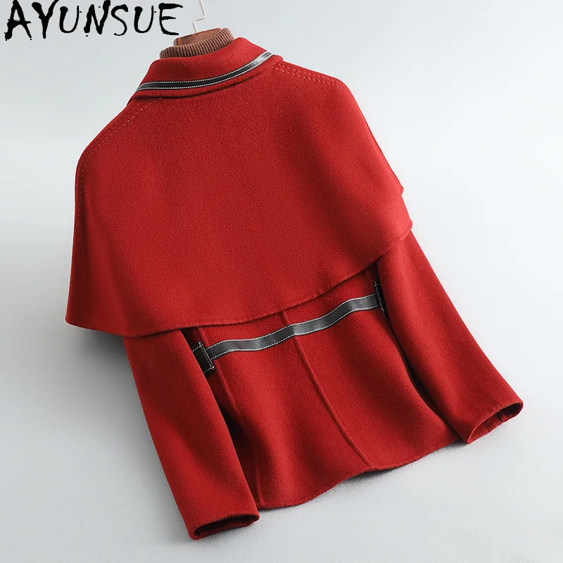 معطف صوف حقيقي 100% من AYUNSUE للنساء سترة صوفية على الوجهين معاطف نسائية أنيقة شال كوري ملابس الخريف الفلسطينية