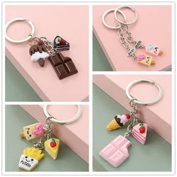 Lovely Dessert Keychain Afternoon Tea Key Ring Ice Cream Chocolate Cake Potato Food Key Chain Women Girl Gifts Handmade Jewelry
