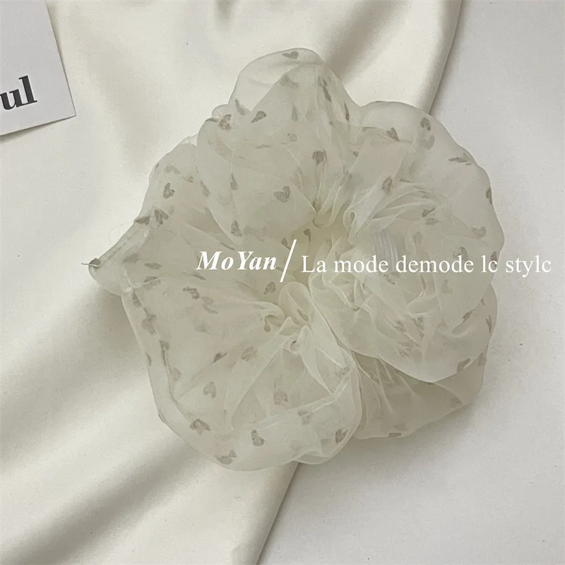 Mori Xianmei Mesh Yarn Large Intestine Hair Band Female Love Flocking Temperament Rope Headrope Simple Versatile Durable Rubber