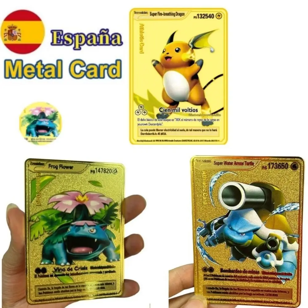 10000 Arceus Vmax DIY Golden Pokemon Cards in Spanish Iron Metal Pokmo Letters Kids Gift Game Collection Cards