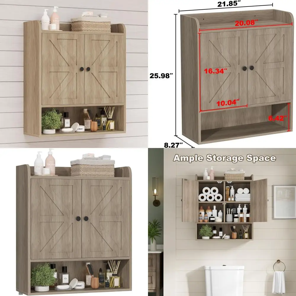 

22" W x 26" H Bathroom Wall Cabinet, Farmhouse Medicine Cabinet with Adjustable Shelves and Double Barn Doors, Over The Toilet S