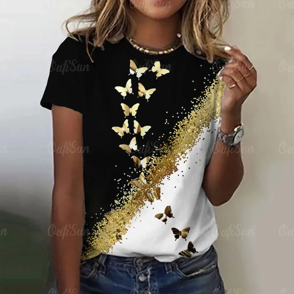 

Women T-Shirt 3d Butterfly Print O-Neck Casual Ladies Gradient Tee Summer Female Top Harajuku Girls Short Sleeve Fashion Clothes