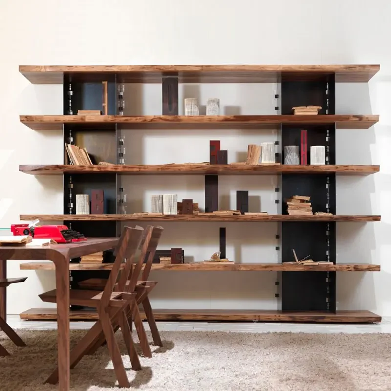 Wrought iron shelf partition office screen entrance loft industrial style solid wood bookshelf floor display shelf creativity