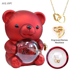 2026 Hot Eternal Rose Teddy Bear Gift Box with Custom Necklace Jewelry Set Valentine's Birthday Holiday Gift Back School Gift