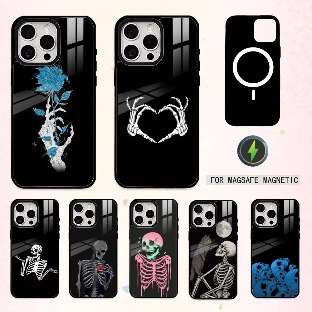 

Стильный чехол L-Luxury S-Skull для iPhone 17, 16, 15, 14, 13, 12, 11 Plus, Pro Max с магнитной фиксацией для беспроводной зарядки MagSafe