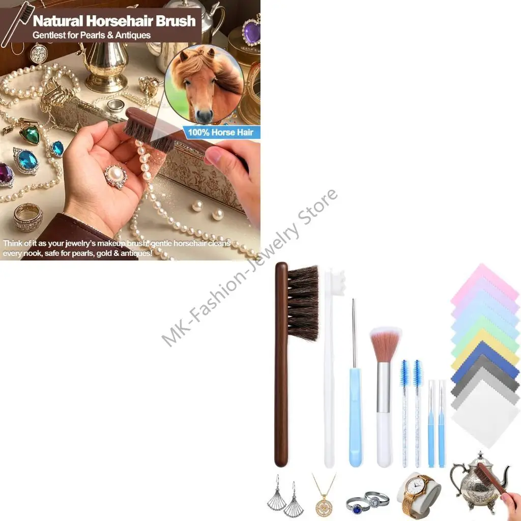 

Q6PF Practical PET Brush Set Cleaning Brush Suitable for Jewelry Cleaning Gentle Safe Design with Storage Bag Included