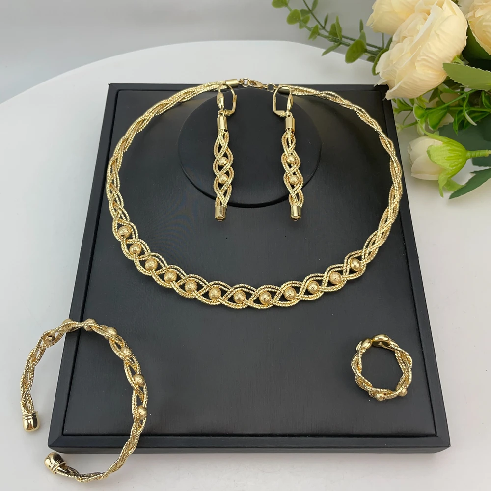 EMMA موضة دبي مطلية بالذهب الخرز القلائد أقراط خواتم مجموعات المجوهرات الجميلة للنساء هدايا مجوهرات حفلات الزفاف FHK23145