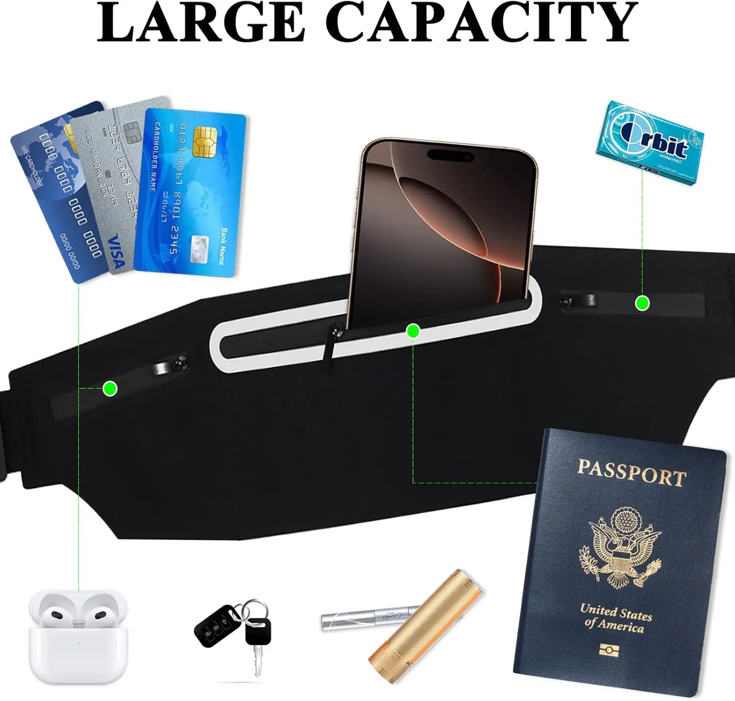 مقاوم للماء تشغيل الخصر حزمة حزام قابل للضبط الرجال النساء سليم تشغيل أكياس المحمولة خارج الركض رياضة الهاتف الخليوي #2