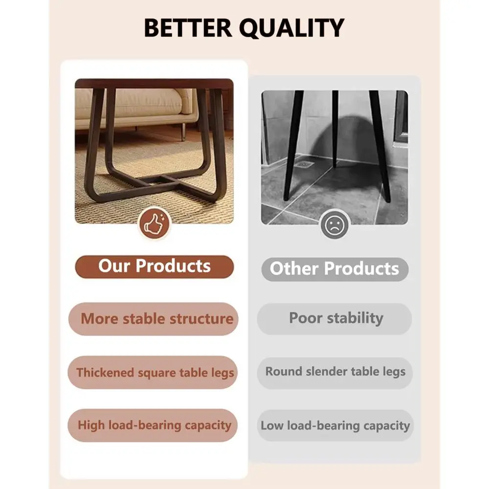 ウォールナット20 ラウンド木製トップコーヒーテーブル、金属製の脚付き、リビングスペース、寝室、オフィス、屋外エリア用