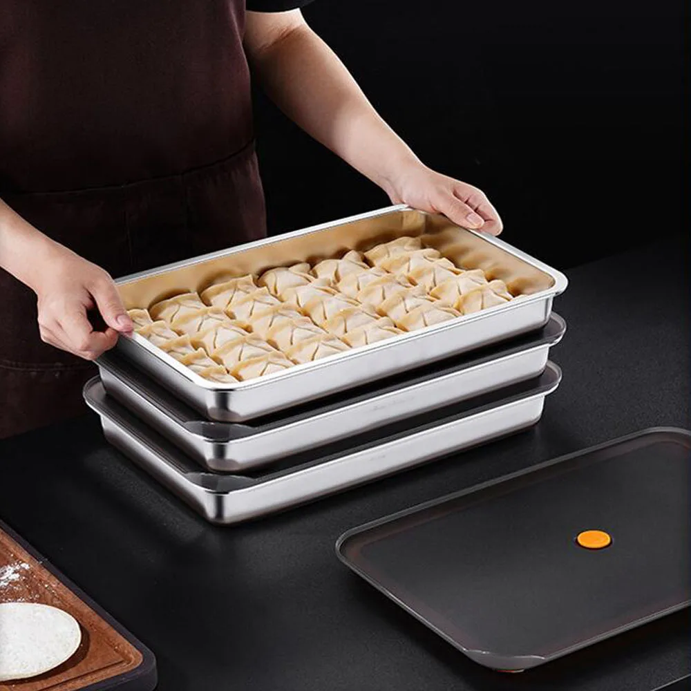 Stainless Steel Dumpling Storage Box, Refrigerator, Special, Fresh-Keeping, Dumplings Box Tray, Wonton Freezer Box, High Quality