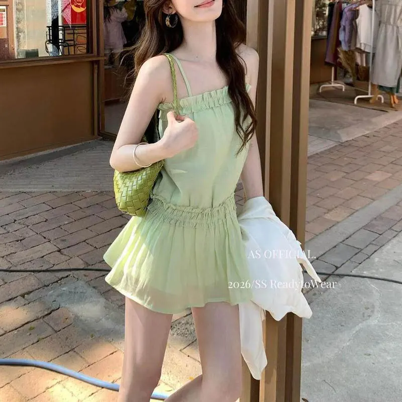 

Стильные женские майки с драпировкой и вставками на талии, однотонные, летние, новые, без рукавов, в французском стиле, с плиссировкой, топы-камисольки