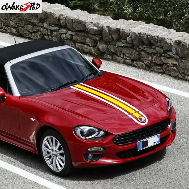 

2pcs White Yellow For Fiat 124 Spider Racing Sport Stripes Car Hood Tail Decor Sticker Cusotmized Desgin Accessories DIY Decals