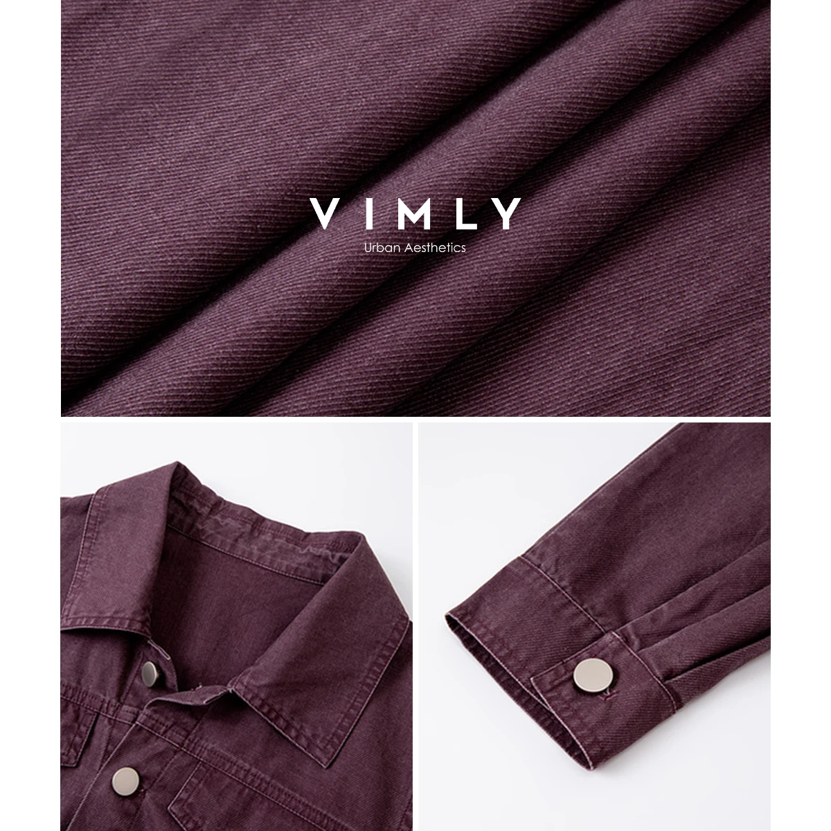 VIMLY Women's Purple Denim Dresses Casual Pure Cotton Turn-down Neck Ladies Maxi Dress Autumn 2025 Straight Button Dress A2891
