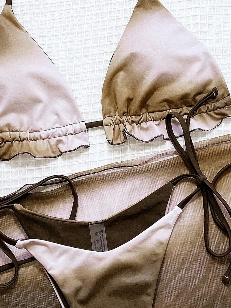 Vigorashely 2025 مثير 3 قطعة التدرج تنورة مجموعة البكيني النساء تعادل الرسن ملابس السباحة رفع ملابس السباحة عالية قطع ثونغ ثوب السباحة