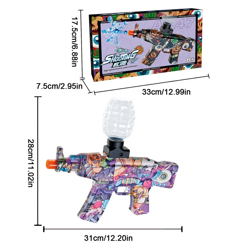 Tiro splatter bola blaster pistola de bomba de água elétrica de alta velocidade akm47, 20k + gel bala e óculos armas de brinquedo ao ar livre para crianças