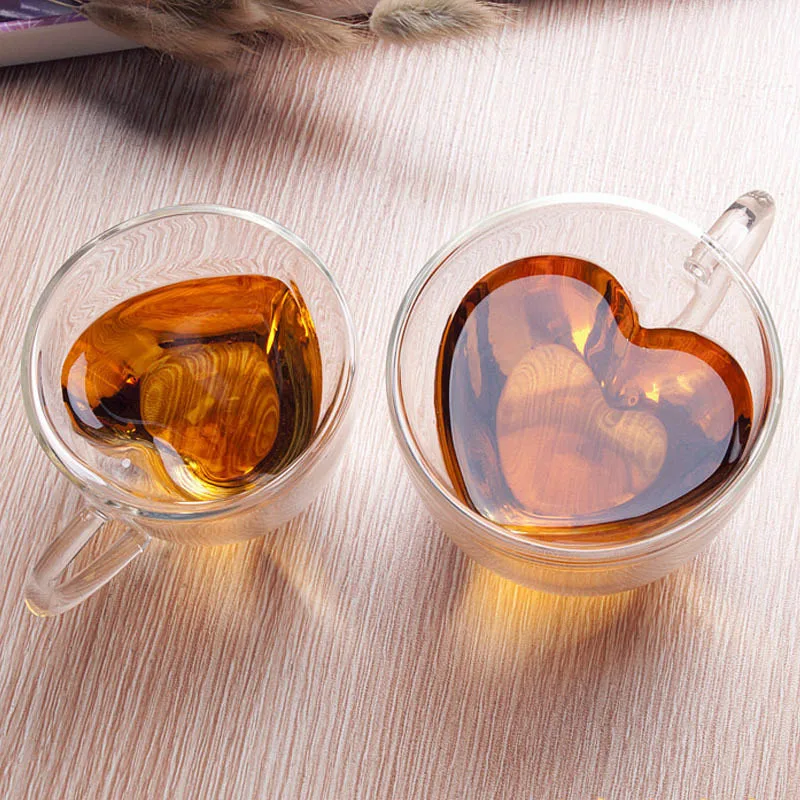 80/250ml Heart Shaped Clear Glass Coffee Cup Cute Tea Milk Juice Drink Water Cup Heat Resistant Heat Resistant Home Party