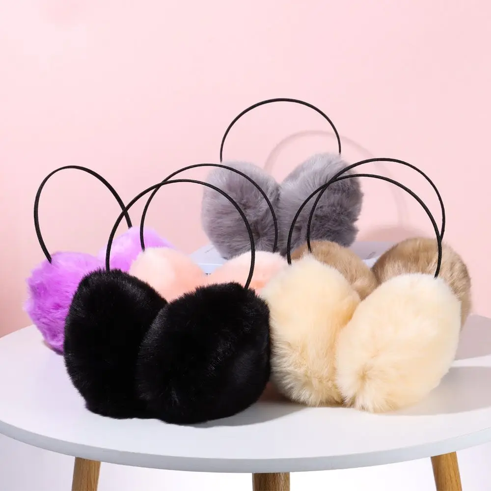 Protège-oreilles en fausse fourrure de lapin pour femme, protège-oreilles en peluche, sac chaud, froid et vert, mignon