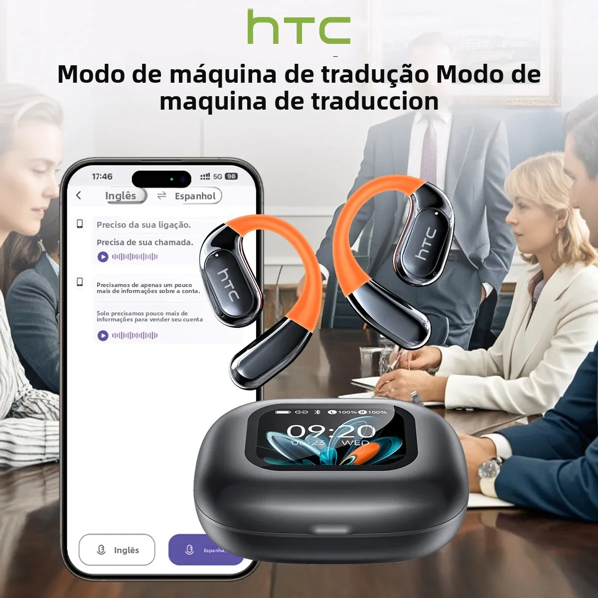 HTC NE27 سماعات بلوتوث AI مترجم سماعات الأذن OWS سماعات رأس رياضية شاشة LCD سماعات لاسلكية متوهجة مشبك الأذن Longlife #4