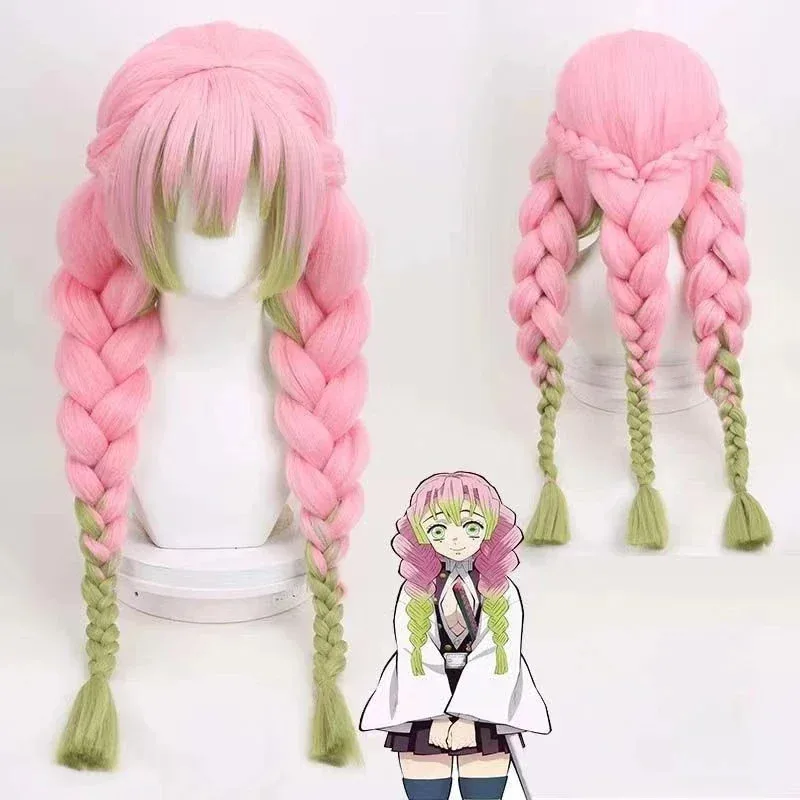 

Mitsuri Kanroji Cosplay Wig Kimetsu no Yaiba Long Pink Green Heat Resistant Hair Authentic Cosplay Wigs + Wig Cap
