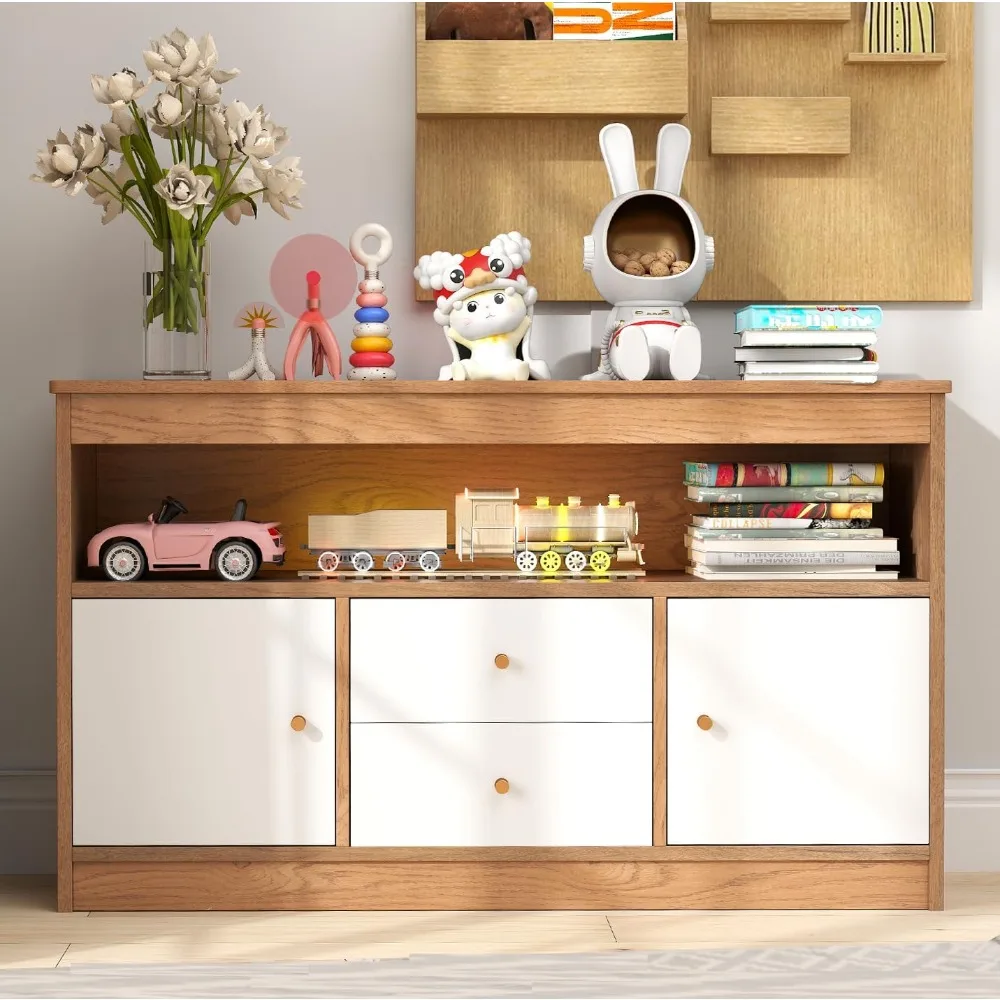 

Toy Storage Organizer, Wooden Kids Bookshelf with 2 Drawers, 2 Cabinets & Open Shelf, Toy Organizers and Storage for Playroom