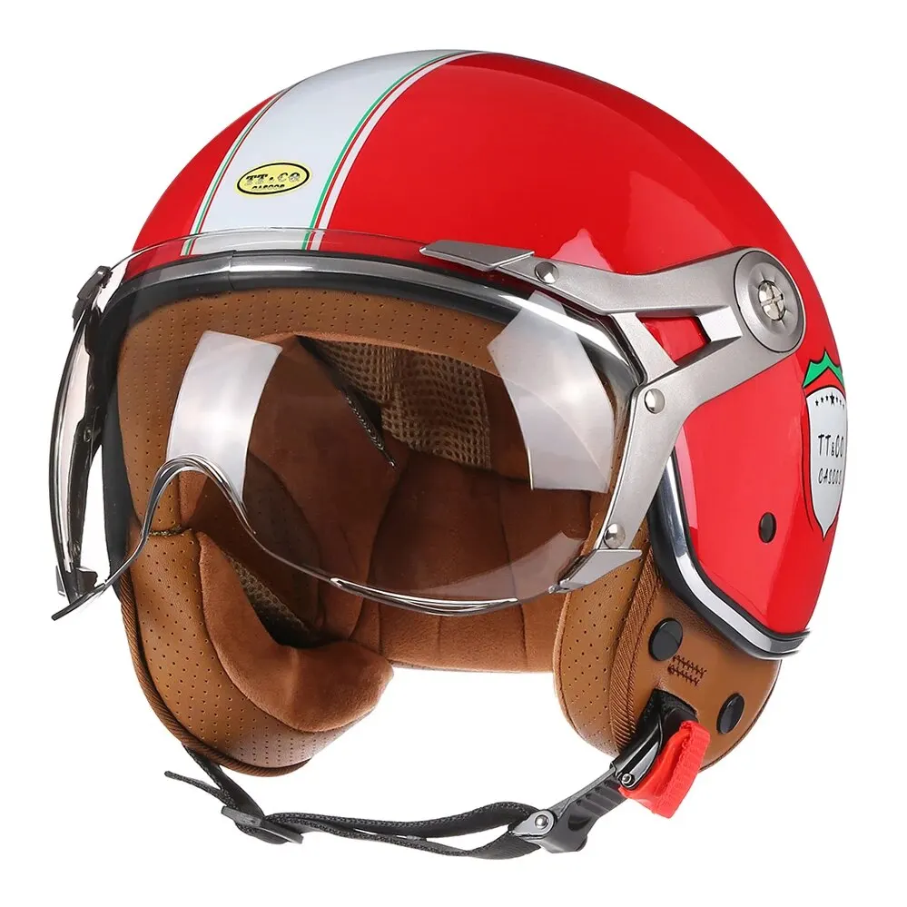 Vintage TT&COCASCOS Motorcycle Helmet Jet with Visor Motorbike Riding 3/4 Open Half Helmet Retro Scooter Capacete Moto