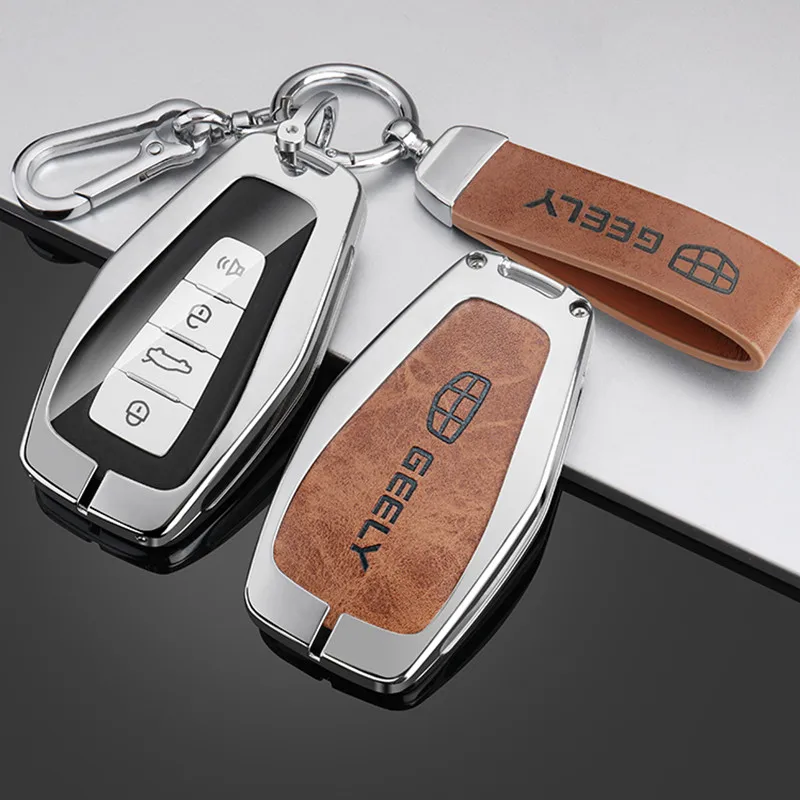 Alloy Car Key Case Cover For Geely Coolray X6 X7 Emgrand Global Hawk GX7 Okavango Car Accessories With Leather Rope Keychain