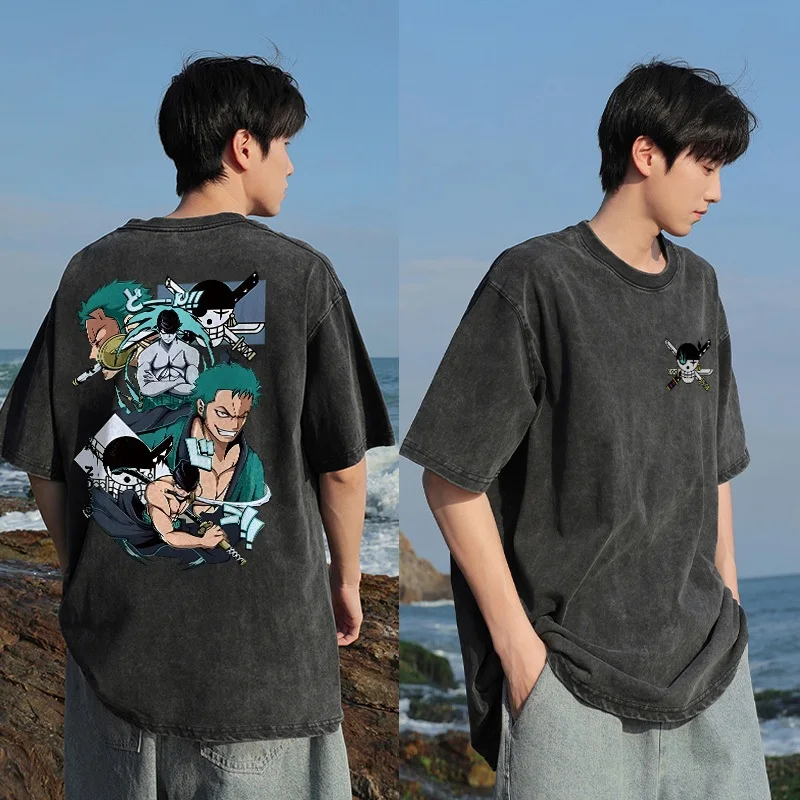 

American Retro One-piece Set Zoro Oversize Men's Summer New Men's and Women's Casual Streetwear Fashion