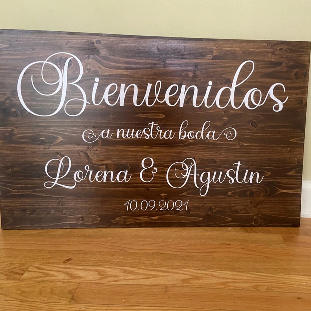 Custom Name Spanish Welcome To Our Wedding Wall Sticker Decal Bienvenidos A Nuestra Boda Sign Wood Wedding Sign Vinyl