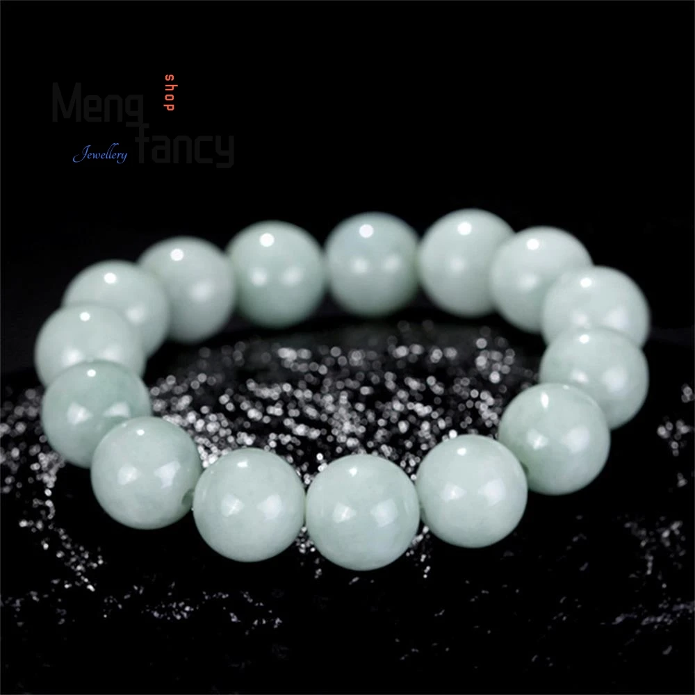 Natural Myanmar A-goods Jadeite Green White Bracelet Ice Jade Couple Exquisite Handicraft Simple Luxury Quality Fashion Jewelry