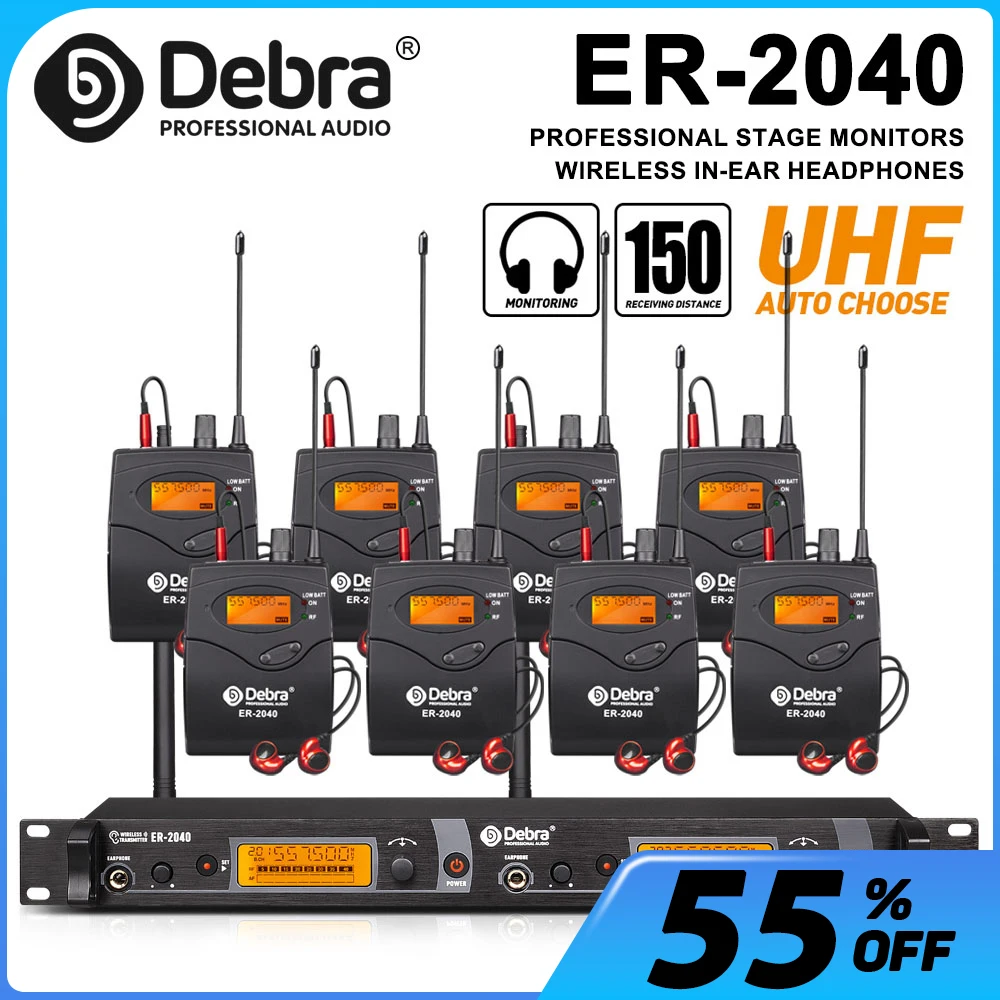 ER-2040 UHF in-ear wireless monitoring system, receiving distance of 180 metres, for stage performances with multiple people