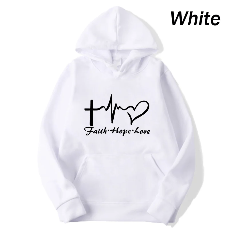 Women's Fashion Faith Hope Love letter printing Sweatshirt Pullover Pocket Long Sleeve Hoody Sweatshirts