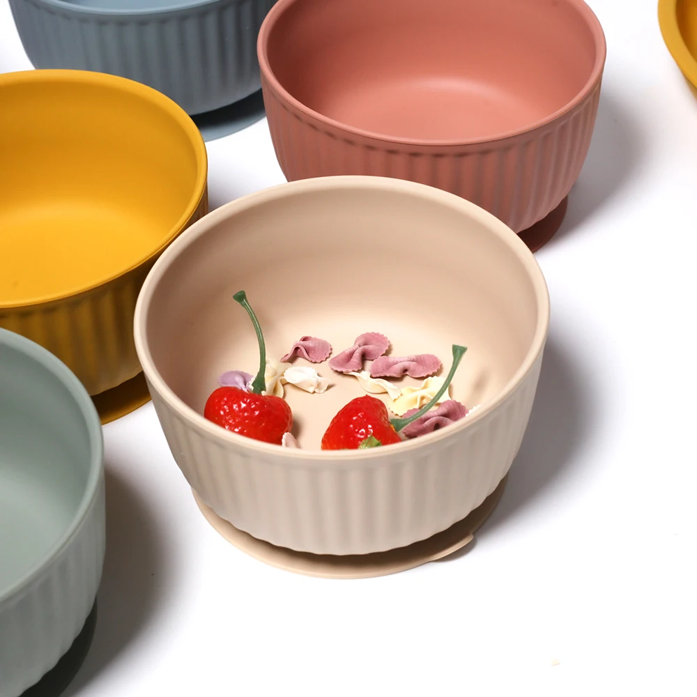 Silicone stripe suction bowl baby feeding suction bowl high quality design suction bowl