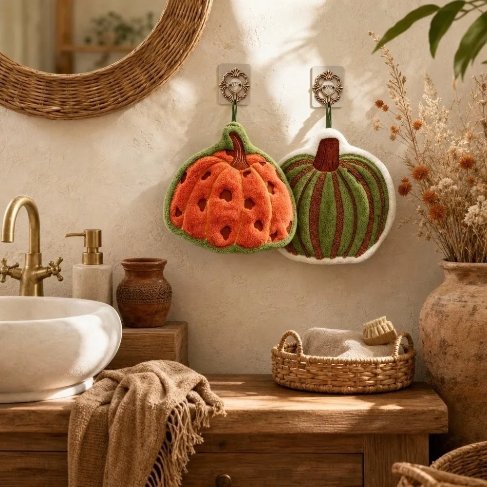 Super Absorbent Pumpkin Hand Towel Quick-Drying Halloween Decoraitons Absorbent Hand Towels Soft Microfiber Kitchen Handkerchief