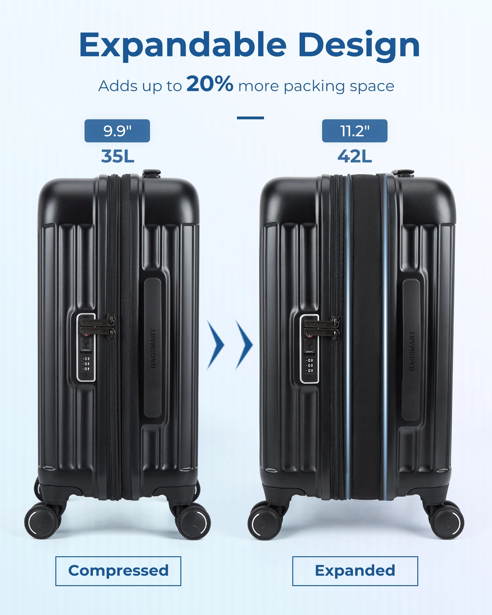 BAGSMART 20 Inch Hardside Suitcase Airline Approved Carry On Luggage With Spinner Wheels And TSA Lock Lightweight PC For Travel view 3