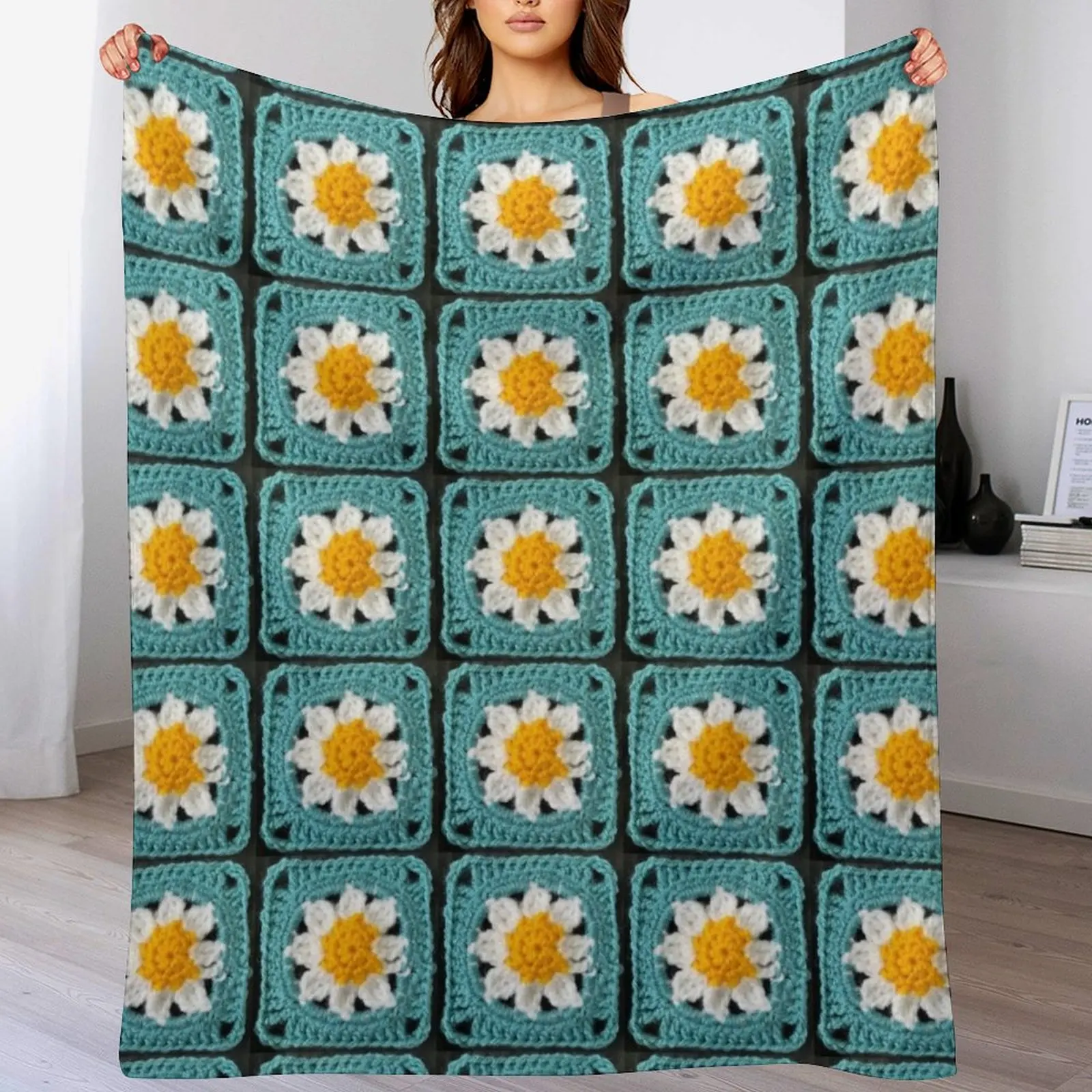 

Blue daisy granny square Throw Blanket Sofa Throw Winter beds Blankets